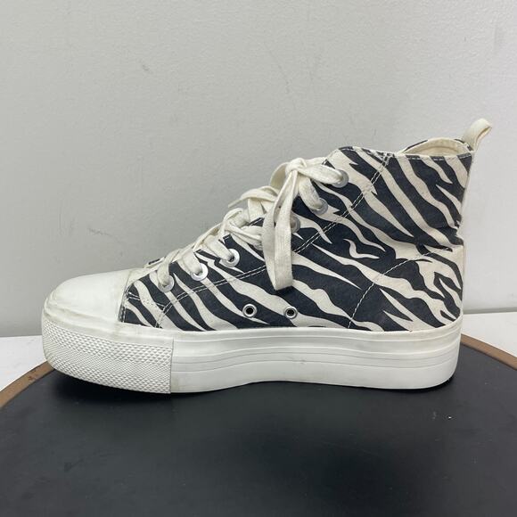 Pull‎ and Bear Sneakers Women Size 9 US Black and White Trainers Zebra High Top - Picture 5 of 12